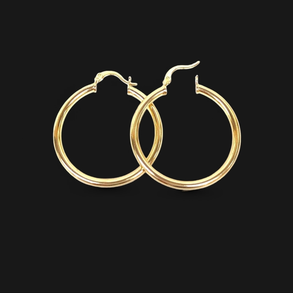 18k Italian Gold Filled Classic Gold Hoop Earrings No Tarnish 1 Inch